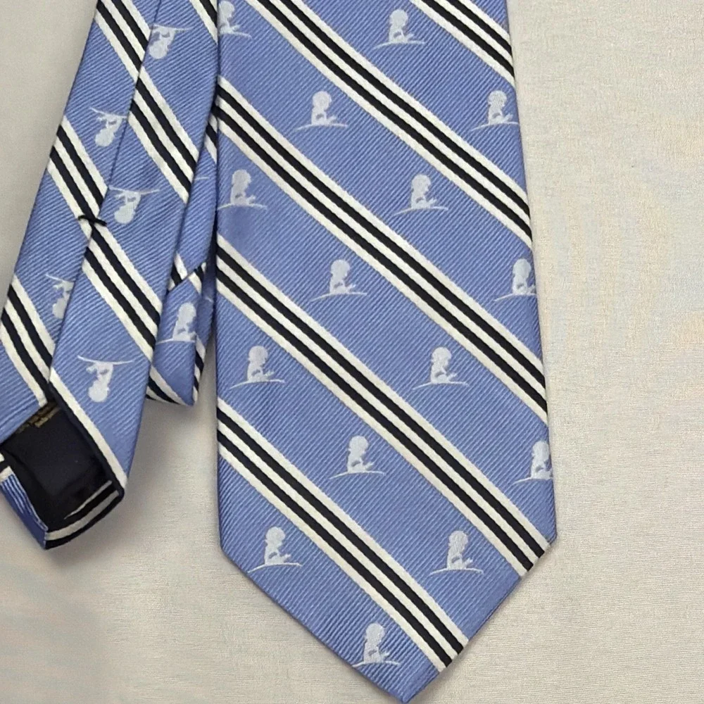 Brooks Brothers‎ Tie St. Jude Logo All Over Print with Stripes Blue 58x3.5